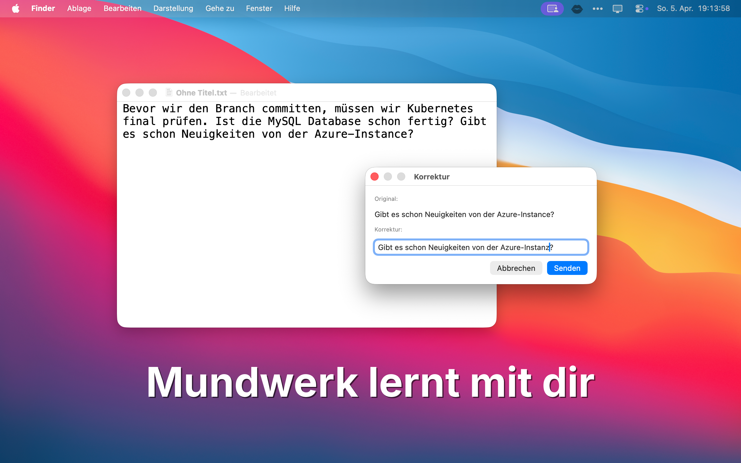 Korrekturfenster — Mundwerk lernt aus deinen Korrekturen