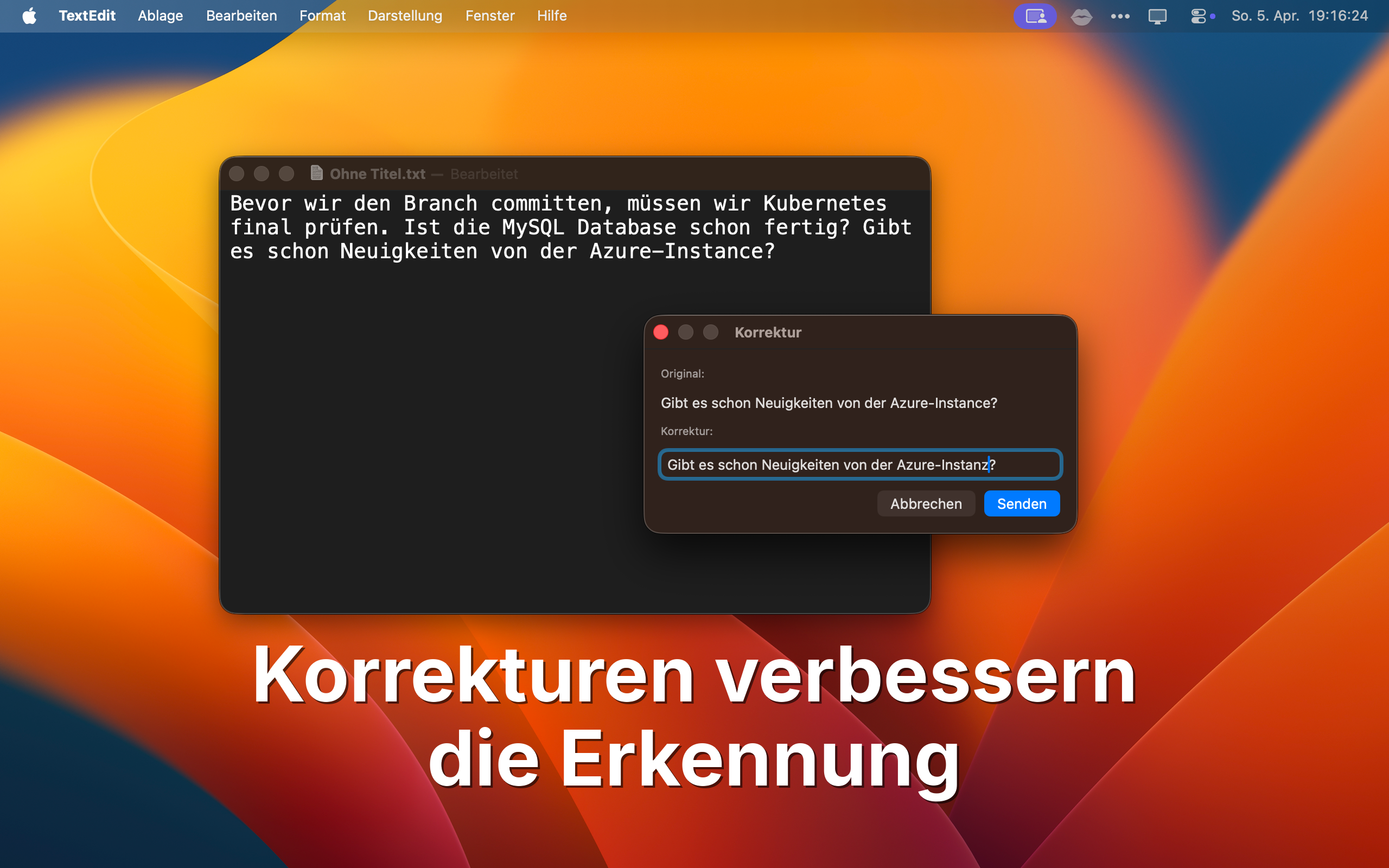 Korrekturen verbessern die Erkennung — Dark Mode mit Korrekturfenster
